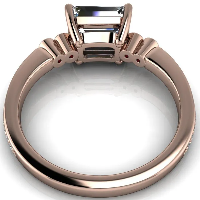 Fire Brilliance Rings Philippa Emerald Moissanite 4 Ruby Sides 4 Prong Under Bezel Multi Stone Engagement Ring