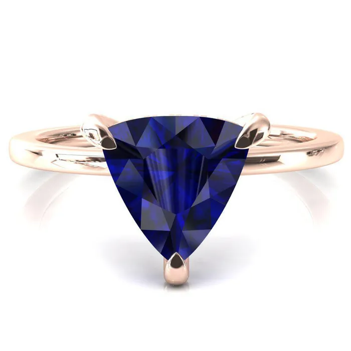 Fire Brilliance Rings Rosy Trillion Blue Sapphire 3 Claw Prong Single Rail Micropave Engagement Ring