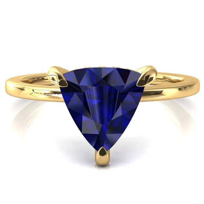 Fire Brilliance Rings Rosy Trillion Blue Sapphire 3 Claw Prong Single Rail Micropave Engagement Ring