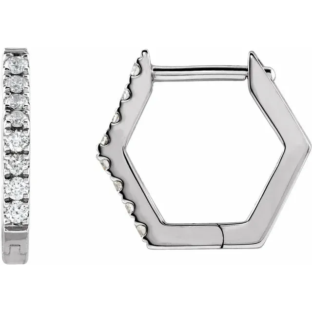 Geometric Diamond Accented Huggies Hoop Earrings Fire Brilliance Earrings