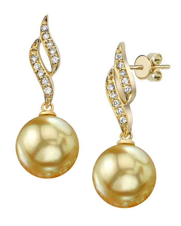 Golden South Sea Pearl Diamond Flame Earrings spt Earrings