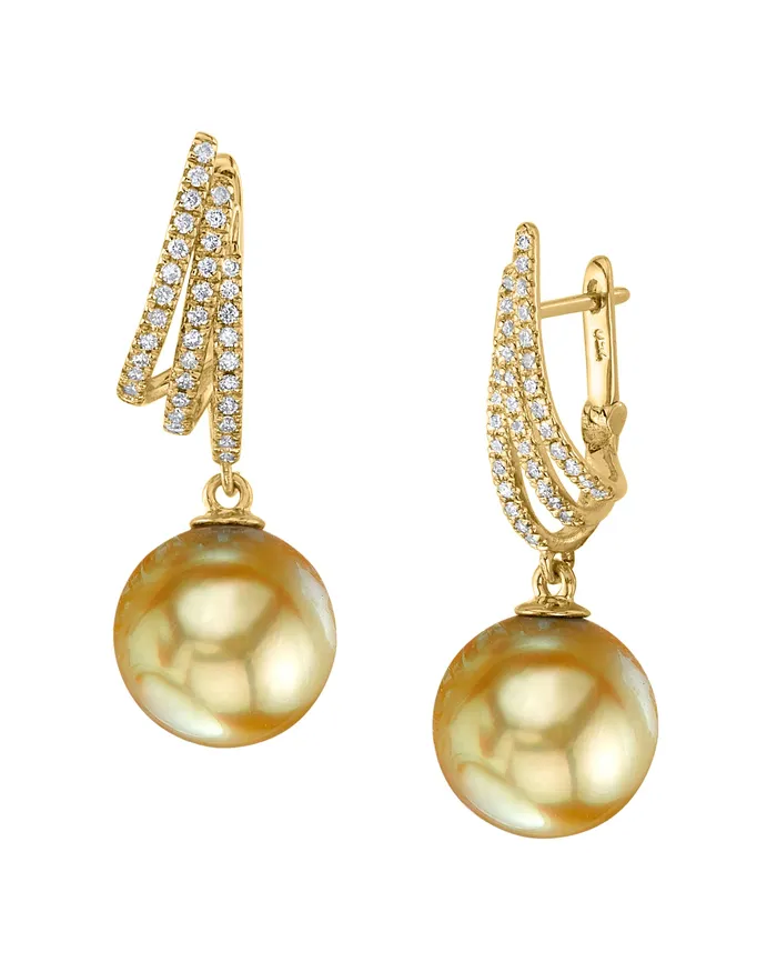 Golden South Sea Pearl Diamond Mogul Dangle Earrings spt Earrings
