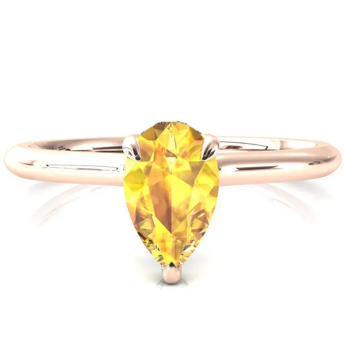 Janey Pear Yellow Sapphire 3 Prongs Claw Floating Halo Inverted Cathedral Ring Fire Brilliance Rings