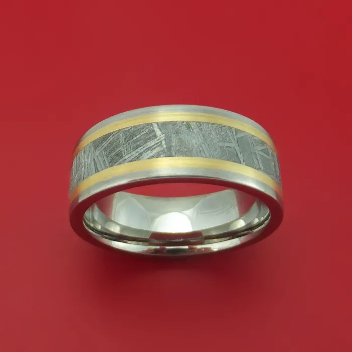 Lashbrook Rings Titanium and Meteorite Ring with 14K Gold Custom Made Lashbrook Rings Titanium and Meteorite Ring with 14K Gold Custom Made