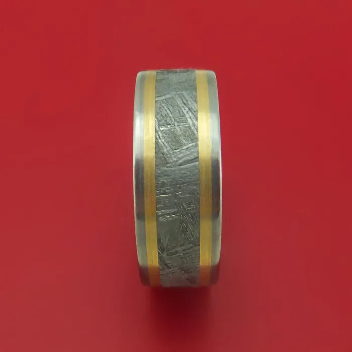 Lashbrook Rings Titanium and Meteorite Ring with 14K Gold Custom Made Lashbrook Rings Titanium and Meteorite Ring with 14K Gold Custom Made
