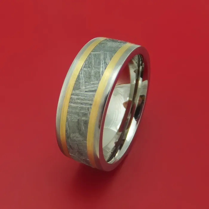 Lashbrook Rings Titanium and Meteorite Ring with 14K Gold Custom Made Lashbrook Rings Titanium and Meteorite Ring with 14K Gold Custom Made
