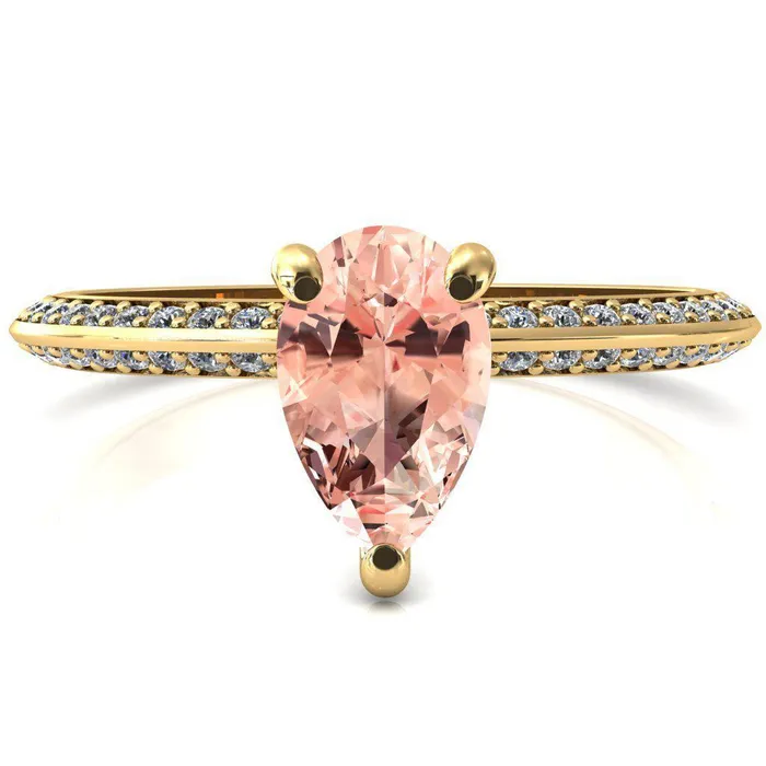 Nancy Pear Champagne Sapphire 3 Prong 12 Eternity Diamond Knife Shank Accent Engagement Ring Fire Brilliance Rings