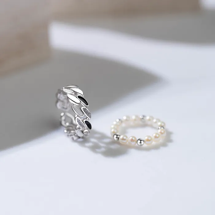 New Yorker Freshwater Pearl Duo Ring WR00151 Mix Match Pearly Lustre Rings