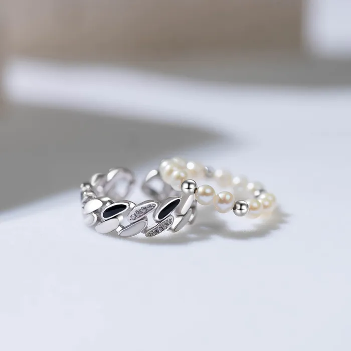 New Yorker Freshwater Pearl Duo Ring WR00151 Mix Match Pearly Lustre Rings