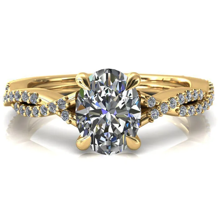 Rings Amberley Oval Center Stone 4 Claw Prong 12 Infinity Diamond Accent Ring Engagement Ring Fire Brilliance 