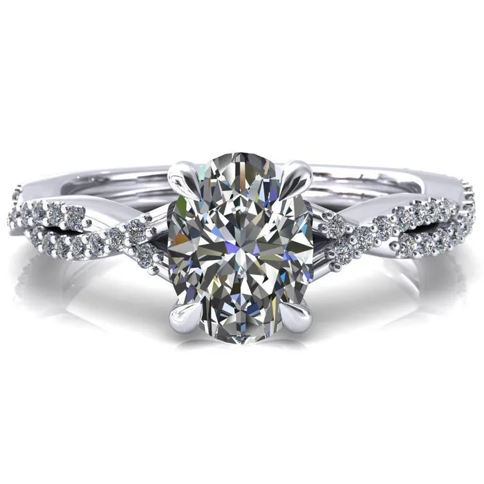 Rings Amberley Oval Center Stone 4 Claw Prong 12 Infinity Diamond Accent Ring Engagement Ring Fire Brilliance 