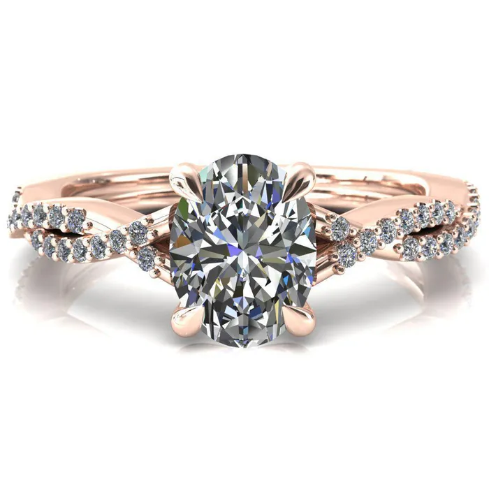 Rings Amberley Oval Center Stone 4 Claw Prong 12 Infinity Diamond Accent Ring Engagement Ring Fire Brilliance 
