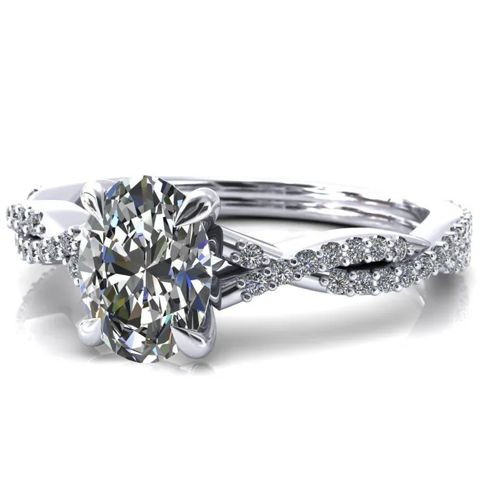 Rings Amberley Oval Center Stone 4 Claw Prong 12 Infinity Diamond Accent Ring Engagement Ring Fire Brilliance 