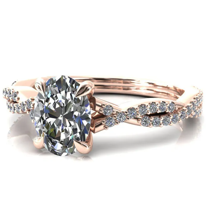 Rings Amberley Oval Center Stone 4 Claw Prong 12 Infinity Diamond Accent Ring Engagement Ring Fire Brilliance 
