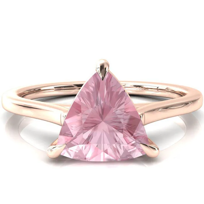 Rings Fire Brilliance Lizzy Trillion Pink Sapphire 3 Claw Prong Cathedral Engagement Ring