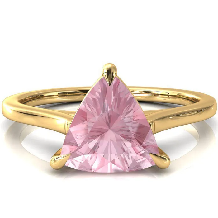 Rings Fire Brilliance Lizzy Trillion Pink Sapphire 3 Claw Prong Cathedral Engagement Ring