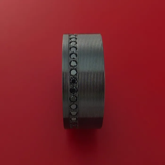 Rings Lashbrook Black Zirconium Ring with Black Diamonds Custom Made Band
