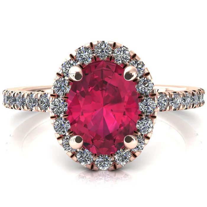 Rings Talia Oval Ruby 4 Prong Halo 58 Micropave Engagement Ring Fire Brilliance 