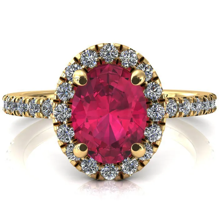Rings Talia Oval Ruby 4 Prong Halo 58 Micropave Engagement Ring Fire Brilliance 