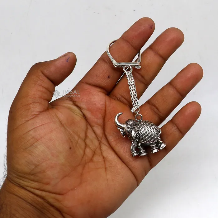 Rings TRIBAL ORNAMENTS 925 Sterling silver handmade unique vintage elephant design solid key chian stylish royal gifting silver accessories unisex gift kch24