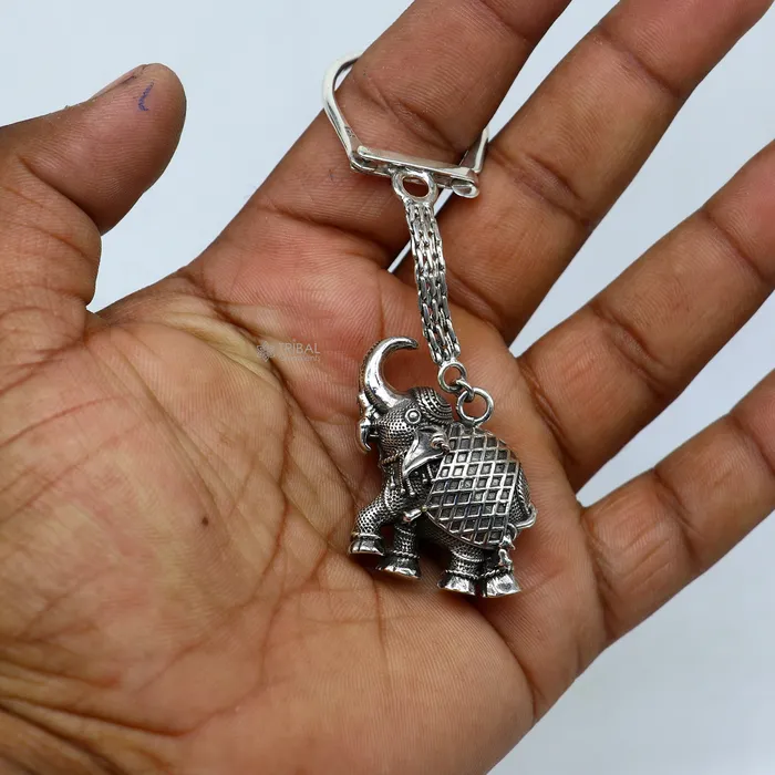 Rings TRIBAL ORNAMENTS 925 Sterling silver handmade unique vintage elephant design solid key chian stylish royal gifting silver accessories unisex gift kch24