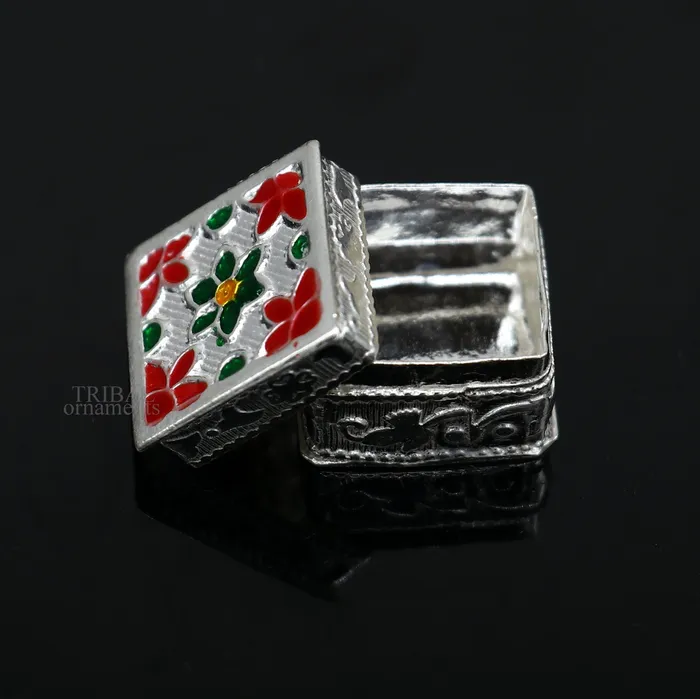 Rings TRIBAL ORNAMENTS 925 sterling silver trinket box kajal boxcasket box bridal square shape box collection container box eyeliner box gifting art stb345