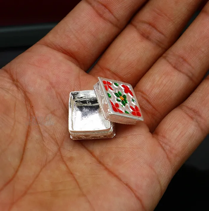 Rings TRIBAL ORNAMENTS 925 sterling silver trinket box kajal boxcasket box bridal square shape box collection container box eyeliner box gifting art stb345