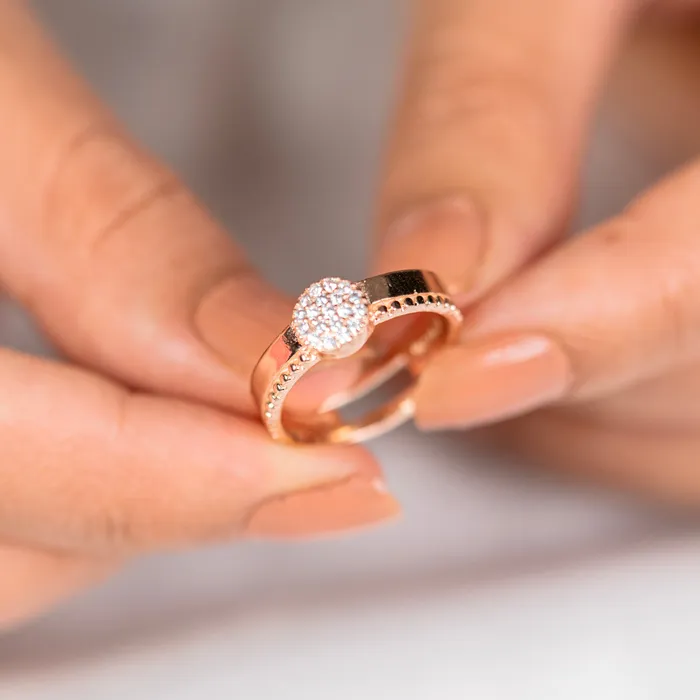 Rings TRIBAL ORNAMENTS Round shape diamond rose gold silver ring