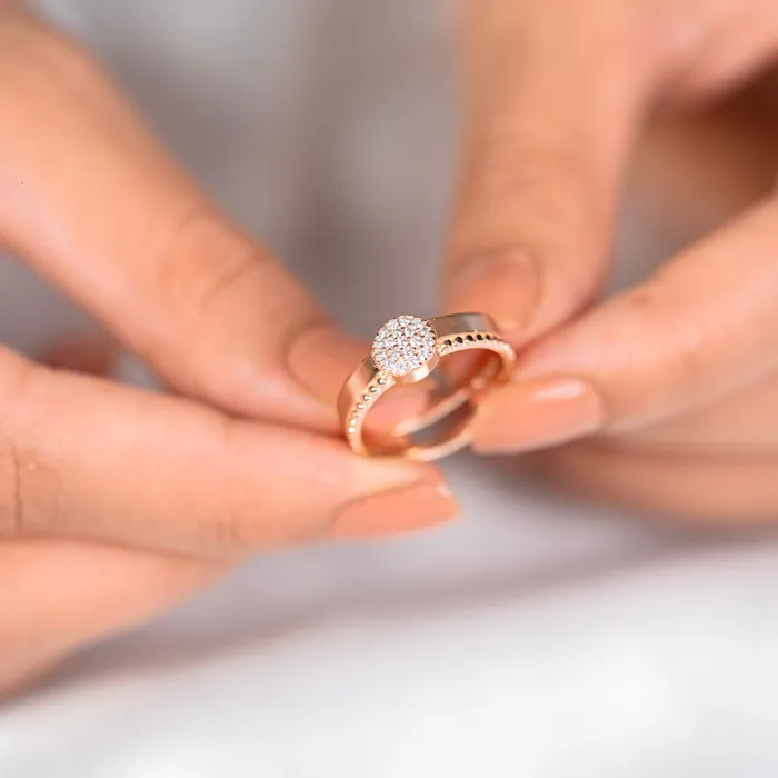 Rings TRIBAL ORNAMENTS Round shape diamond rose gold silver ring
