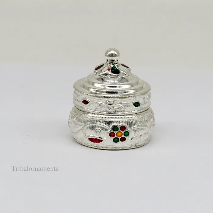 Rings TRIBAL ORNAMENTS Solid sterling silver unique antique design handmade brides eyes kajal box surma box kumkum sindur box small trinket box article stb238