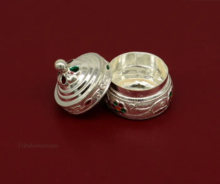 Rings TRIBAL ORNAMENTS Solid sterling silver unique antique design handmade brides eyes kajal box surma box kumkum sindur box small trinket box article stb238