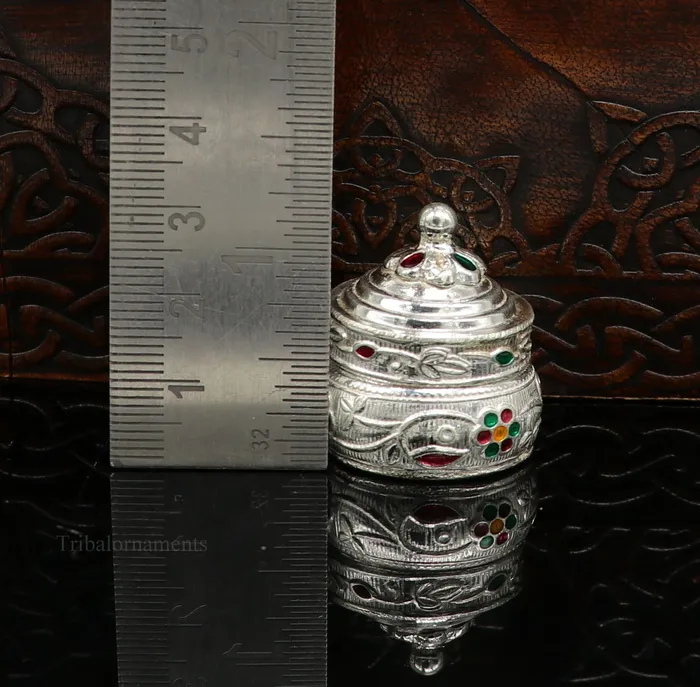 Rings TRIBAL ORNAMENTS Solid sterling silver unique antique design handmade brides eyes kajal box surma box kumkum sindur box small trinket box article stb238