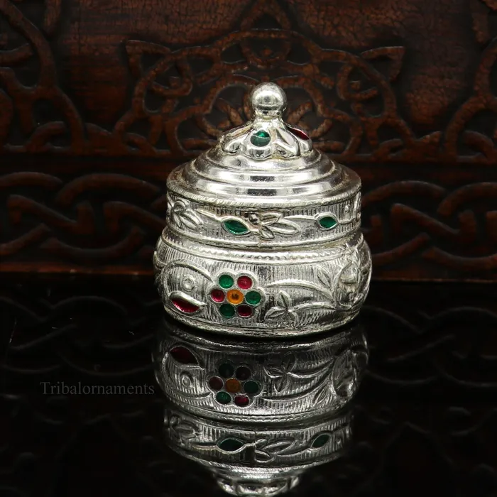 Rings TRIBAL ORNAMENTS Solid sterling silver unique antique design handmade brides eyes kajal box surma box kumkum sindur box small trinket box article stb238