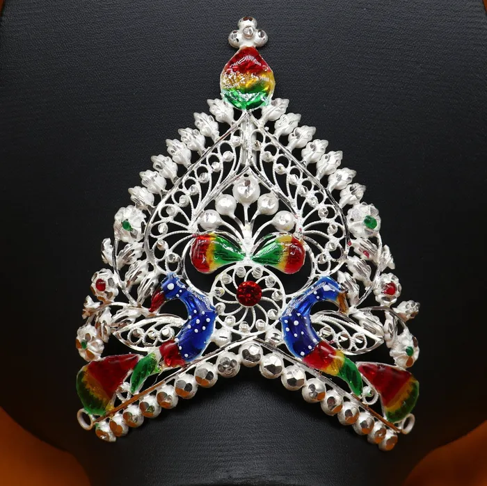 Rings TribalOrnaments Solid sterling silver vintage antique design handmade mukut crown amazing peacock design silver god crown home temple god art su525 Rings TribalOrnaments Solid sterling silver vintage antique design handmade mukut crown amazing peacock design silver god crown home temple god art su525