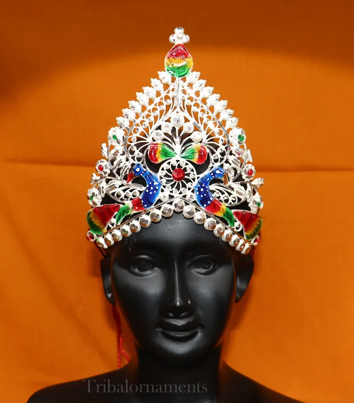 Rings TribalOrnaments Solid sterling silver vintage antique design handmade mukut crown amazing peacock design silver god crown home temple god art su525 Rings TribalOrnaments Solid sterling silver vintage antique design handmade mukut crown amazing peacock design silver god crown home temple god art su525