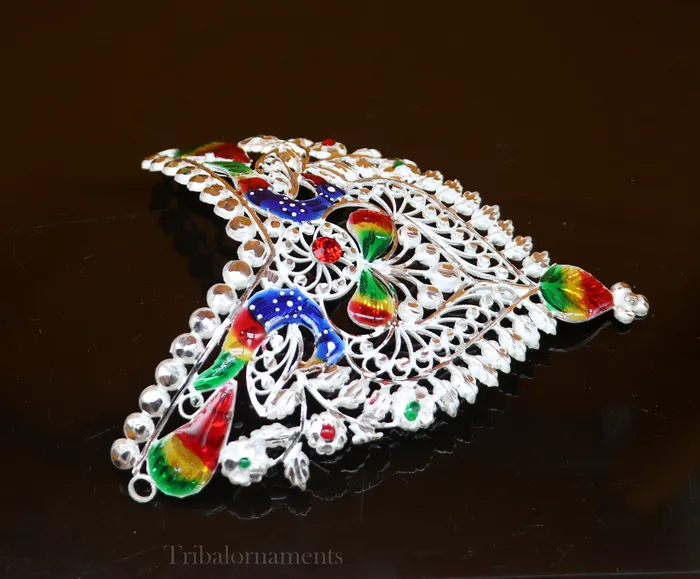 Rings TribalOrnaments Solid sterling silver vintage antique design handmade mukut crown amazing peacock design silver god crown home temple god art su525 Rings TribalOrnaments Solid sterling silver vintage antique design handmade mukut crown amazing peacock design silver god crown home temple god art su525