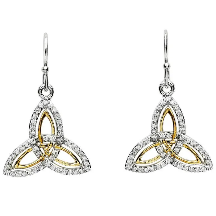Silver Two Tone Stone Set Trinity Knot Earrings Shanore Earrings