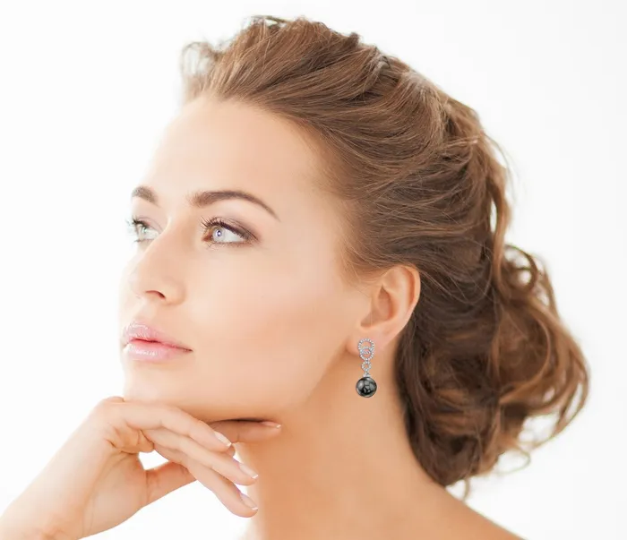 spt Earrings Tahitian South Sea Pearl Diamond Link Earrings