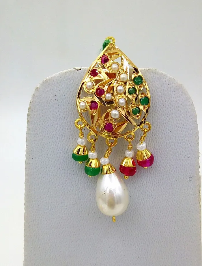 TRIBAL ORNAMENTS Punjabi jewellery 22k 22ct necklace traditional pearl ruby emerald Necklaces