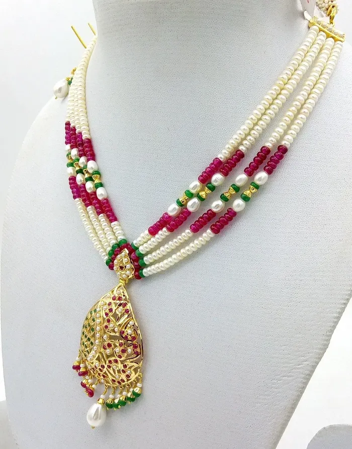 TRIBAL ORNAMENTS Punjabi jewellery 22k 22ct necklace traditional pearl ruby emerald Necklaces