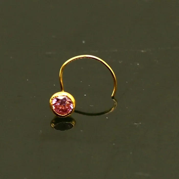 TRIBAL ORNAMENTS Rings 35mm tiny single pink stone 18kt yellow gold handmade nose pin excellent L band nose plug nose wire cartilage jewelry for girls gnp34