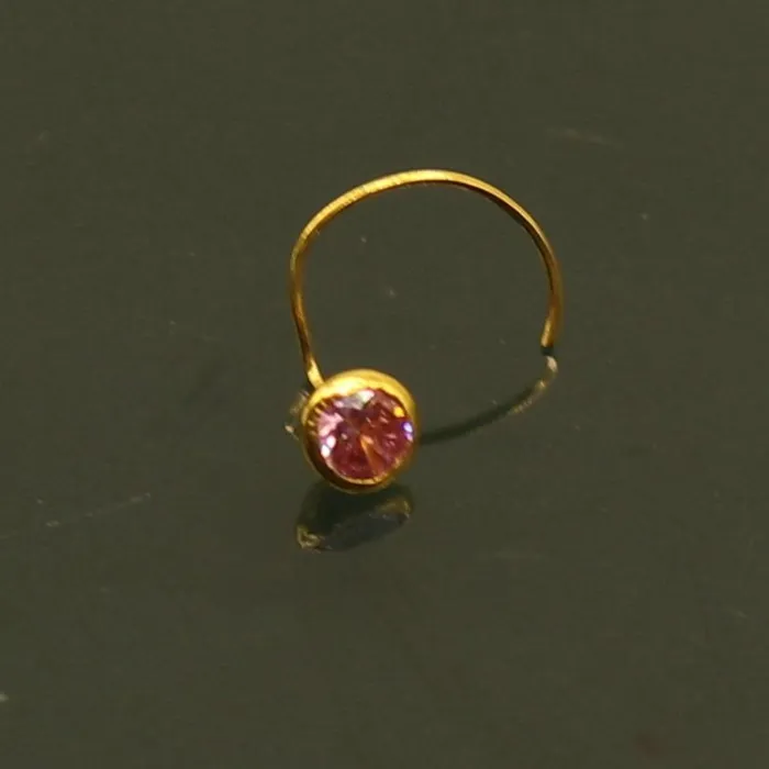 TRIBAL ORNAMENTS Rings 35mm tiny single pink stone 18kt yellow gold handmade nose pin excellent L band nose plug nose wire cartilage jewelry for girls gnp34