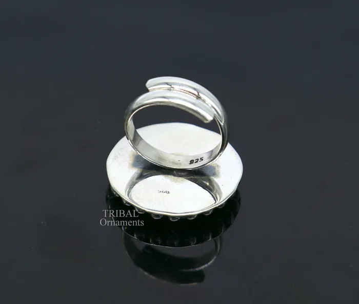 TRIBAL ORNAMENTS Rings 925 sterling silver band fabulous Idol Aum or OM miniature art painting ring Stylish ethnic party functional jewelry RRing528