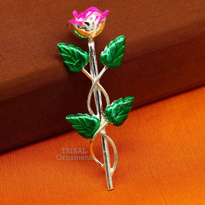 TRIBAL ORNAMENTS Rings 925 sterling silver handmade rose flower design mens brooch for shirt or suit blazer suit amazing wedding party jewelry for mens su746
