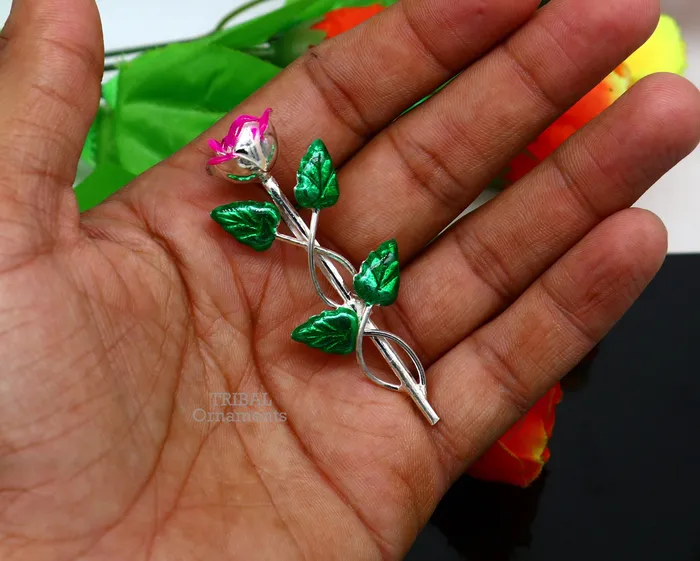TRIBAL ORNAMENTS Rings 925 sterling silver handmade rose flower design mens brooch for shirt or suit blazer suit amazing wedding party jewelry for mens su746