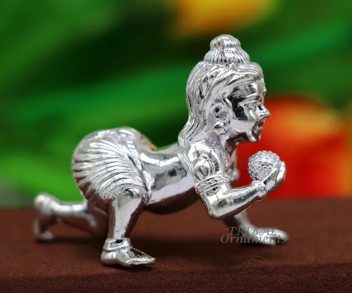 TRIBAL ORNAMENTS Rings 925 Sterling silver Idol Krishna Bal Gopala crawling Krishna statue figurine child krishna laddu gopala sculpture silver article art583