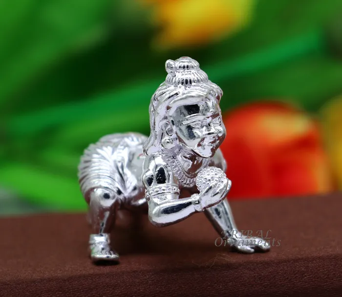 TRIBAL ORNAMENTS Rings 925 Sterling silver Idol Krishna Bal Gopala crawling Krishna statue figurine child krishna laddu gopala sculpture silver article art583