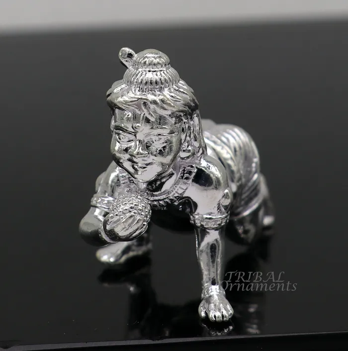 TRIBAL ORNAMENTS Rings 925 Sterling silver Idol Krishna Bal Gopala crawling Krishna statue figurine child krishna laddu gopala sculpture silver article art583