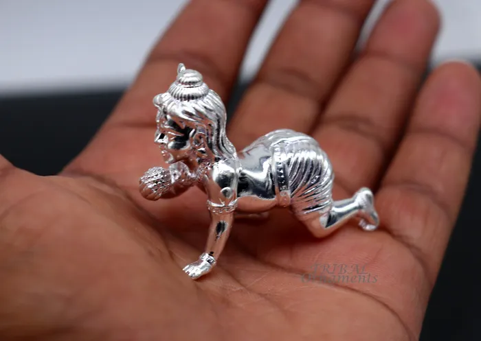TRIBAL ORNAMENTS Rings 925 Sterling silver Idol Krishna Bal Gopala crawling Krishna statue figurine child krishna laddu gopala sculpture silver article art583