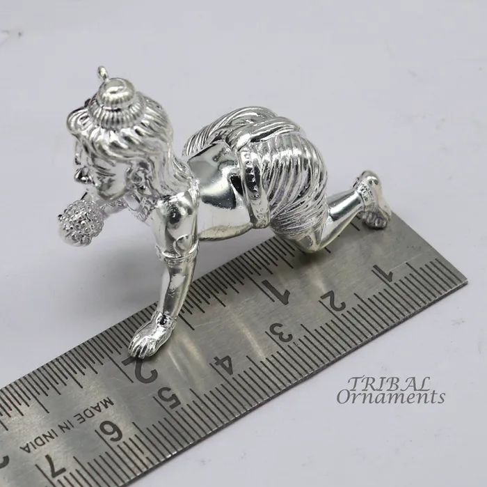 TRIBAL ORNAMENTS Rings 925 Sterling silver Idol Krishna Bal Gopala crawling Krishna statue figurine child krishna laddu gopala sculpture silver article art583